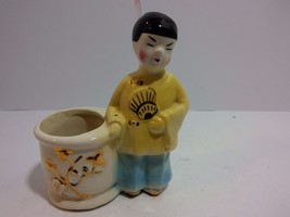 Vintage Chinese Hand-painted Ceramic Planter Standing Man Figurine - $11.83