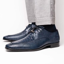Merida Caiman and Lizard Dress Derby's Tasseled Laces Shoes Navy image 7