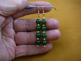 (ee404-17) 6mm Green Jade Canada gemstone 4 bead dangle gold wire earrings - £14.18 GBP