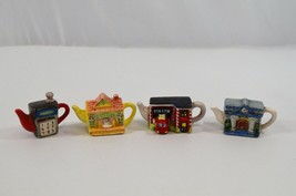 Red Rose Miniature Teapots Cell Phone Town Hall Fire Station Little House Vtg - £33.99 GBP