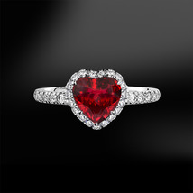 0.60 Ct Heart Cut Red Garnet Wedding Engagement Ring 14k White Gold Finish - £71.52 GBP