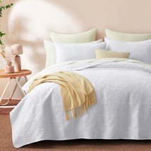 King Size Quilt White Bedspreads With 2 Pillow Shams - All Season Soft Q... - £51.76 GBP