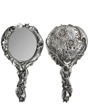 Alchemy Gothic V82 Bat &amp; Moon Hand Mirror Antiqued Silver Resin Vampire Gift - £26.92 GBP