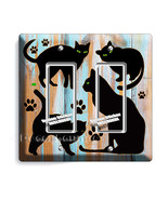 Cute black cats kittens with green eyes kitty cat rustic old wood paint ... - £18.08 GBP