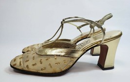 De Arcy Vintage Gatsby Art Deco Metallic Gold Glitter Mesh Heels Women Size 5N - £57.34 GBP