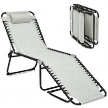 Folding Heightening Design Beach Lounge Chair with Pillow for Patio-Gray... - $93.00