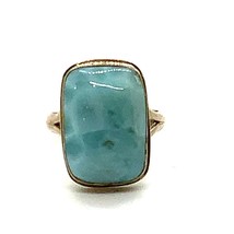 Vintage Sterling Silver Natural Larimar Stone Cabochon Solitaire Ring size 7 1/4 - £38.68 GBP