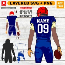 Football Player SVG, Layered Football Cut File, Sports Jersey PNG, Custo... - $2.98