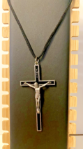 Black Enamel Corded 3.50&quot; Crucifix, New - $4.95