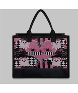 Kawaii Halloween Ghost Canvas Tote - Pink Black Checkerboard design  - $656.98 MXN