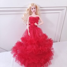 Barbie 30th Anniversary 2018 Holiday Doll Red ruffle Dress Christmas blonde hair - £22.25 GBP