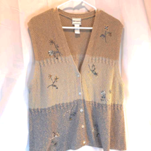 Napa Valley Women&#39;s Sweater Vest Beige Color Block Sleeveless Embroidere... - $19.79