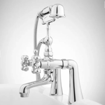 New Chrome Barlow Deck Mount Tub Faucet &amp; Hand Shower with Metal Cross H... - £195.22 GBP