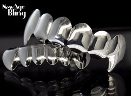 Custom Fit Fangs Silver Plated Teeth Grillz Caps Top &amp; Bottom Set + Molds - £7.50 GBP
