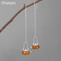 Natural Amber Teapot Drop Earrings 925 Sterling Silver Fine Jewelry - £51.51 GBP