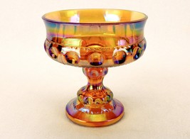 King&#39;s Crown Compote, Marigold Carnival Glass, Thumbprint Pedestal Goble... - $24.45