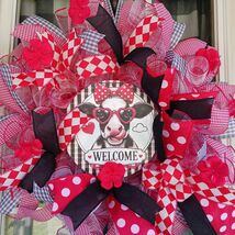Cow Welcome Wreath Red Black Decor 22x6 Farmhouse Porch Accent - $59.99