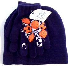 Childrens Winter Hat &amp; Gloves Set Team Sports Navy Blue New With Tags - $8.86