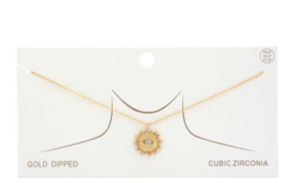 New Gold CZ Evil Eye Sun Charm Necklace - £13.61 GBP