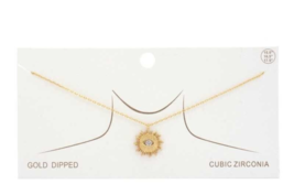 New Gold CZ Evil Eye Sun Charm Necklace - £13.02 GBP