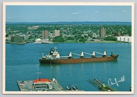 Majestic Soo Locks Freighter Passing Through St Marys River Vintage Postcard - £11.12 GBP