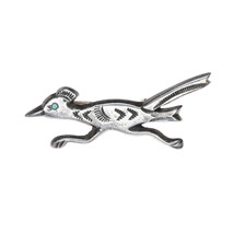 c1950&#39;s Navajo silver roadrunner pin with turquoise eye - £78.42 GBP