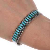 6.25&quot; c1940&#39;s Zuni needlepoint turquoise sterling cuff bracelet - $472.97