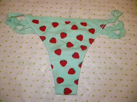 Rue 21 Women&#39;s Thong Panties MEDIUM Green W Strawberries W Strappy Sides - £7.73 GBP