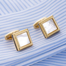 18K Gold-Plated Mother of Pearl Elegant Cufflinks Handmade No Fade High Quality - £20.92 GBP