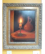 Oil Painting signed 20x16 Still life bottle candle Canvas renaissance style - $1,034.99