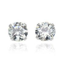 Sparkling Round Classic White Princess Cut CZ 5mm Silver Stud Earrings - £7.39 GBP