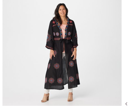 Tolani Collection Regular Size Small Black Embroidered Duster A374591 - £22.06 GBP
