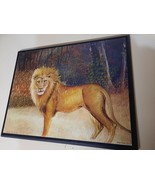 Vintage 11x14&quot; Lion In Forest Decoupage Picture On Wood Board Art Wall H... - £3.18 GBP