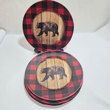 2022 Set of 4 White River Plaid 10.5" Red plaid Bear Dinner Plates Bass ... - $56.95