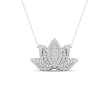 Sterling Silver 1/4Ct TDW Diamond Accent Lotus Pendant Necklace - £239.79 GBP