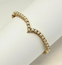 Vintage 14k Yellow Gold Over Pearl Bangle Bracelet Openwork Design 7.50Ct - £138.08 GBP