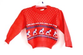 VTG RETRO 60s Kids Sweater Red Rocking Horse Acrylic  Japan 3T Yellow Bird - $445.42 MXN