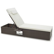 Outdoor PE Rattan Chaise Lounge with 6-level Backrest-Off White - $165.00