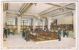 Postcard North Wing Commercial Dept Wayne County Home &amp; Savings Bank Detroit MI - $2.96