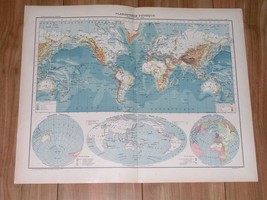 1906 Original Antique Physical Map Of The World / Mountains Rivers Volcanoes - £22.32 GBP