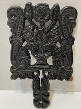 Vintage Black Cast Iron Trivet with Grapes and Scrolls 7.5 x 4.25 inches - £15.85 GBP