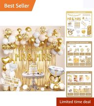 All-in-One Gold and White Engagement Decor with Foil Backdrop &amp; Cake Top... - $22.72