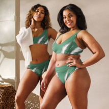 New Women&#39;s XS - 3XL High-Waisted Bikini Set Sage Green White Removable Pads - £30.75 GBP