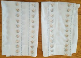 Vintage Pair of 2 Pillow cases Pink Blue roses flowers on white Standard Set VGC - £7.08 GBP