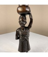 African Tribal Art Sculpture Black Wood Woman Figurine Carrying Child &amp; ... - $56.10