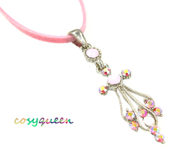 Fabulous Lt Rose Swarovski element crystal angel pendant fashion necklace - $9,999.00