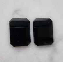 2 NATURAL BLACK ONYX EMERALD BUFF TOP 25 x 18 mm.   matching set - $28.71