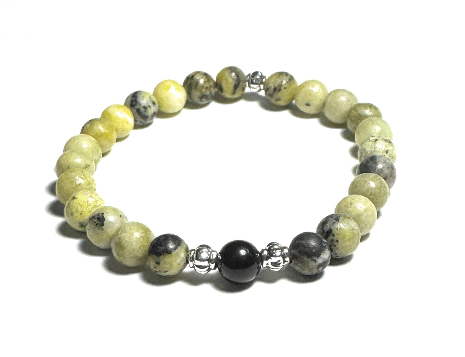 Women&#39;s Natural Yellow Turquoise and Black Obsidian Beaded Bracelet with... - $18.99