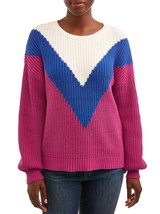 Time And Tru Women&#39;s Chevron Pull Over Sweater LARGE (12-14) Lolita White Blue - £19.90 GBP