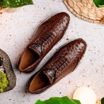 Hand painted genuine ostrich quill Sneaker Shoes Scanno Antique Brown image 13